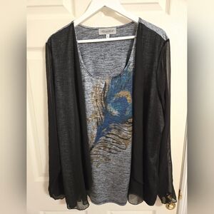 Closet Full Gray Knit Top With Peacock Design Size XXL